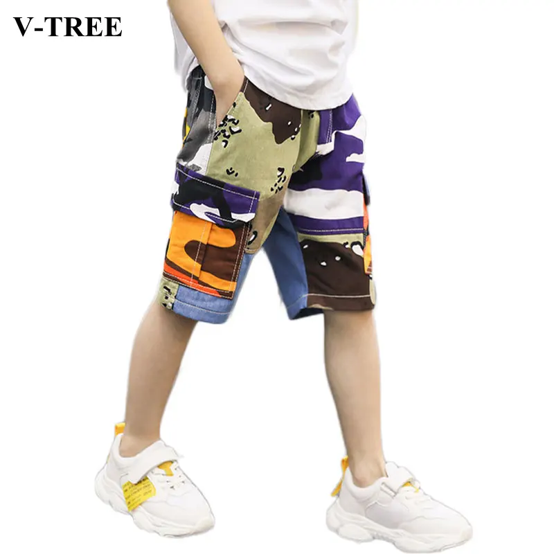 Летние шорты для мальчиков повседневные штаны для мальчиков, хлопковые Свободные Штаны для подростков камуфляжные детские брюки для детей от 3 до 12 лет