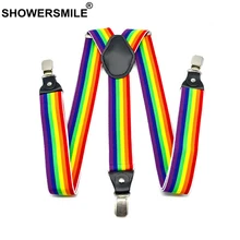 SHOWERSMILE подтяжки цвета радуги полоса мужские подтяжки кожа классический высокое качество ремень эластичный 3 см мужские брюки подтяжки для мужчин