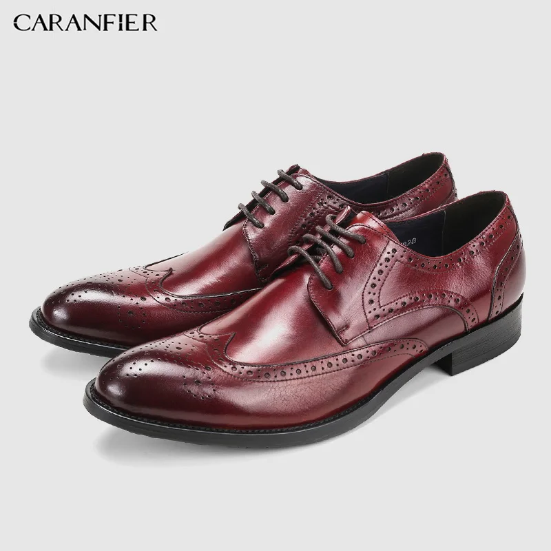 CARANFIER/Мужские модельные туфли из натуральной кожи; однотонные дышащие туфли с острым носком для свадьбы; деловые туфли для зрелых женщин; большие размеры