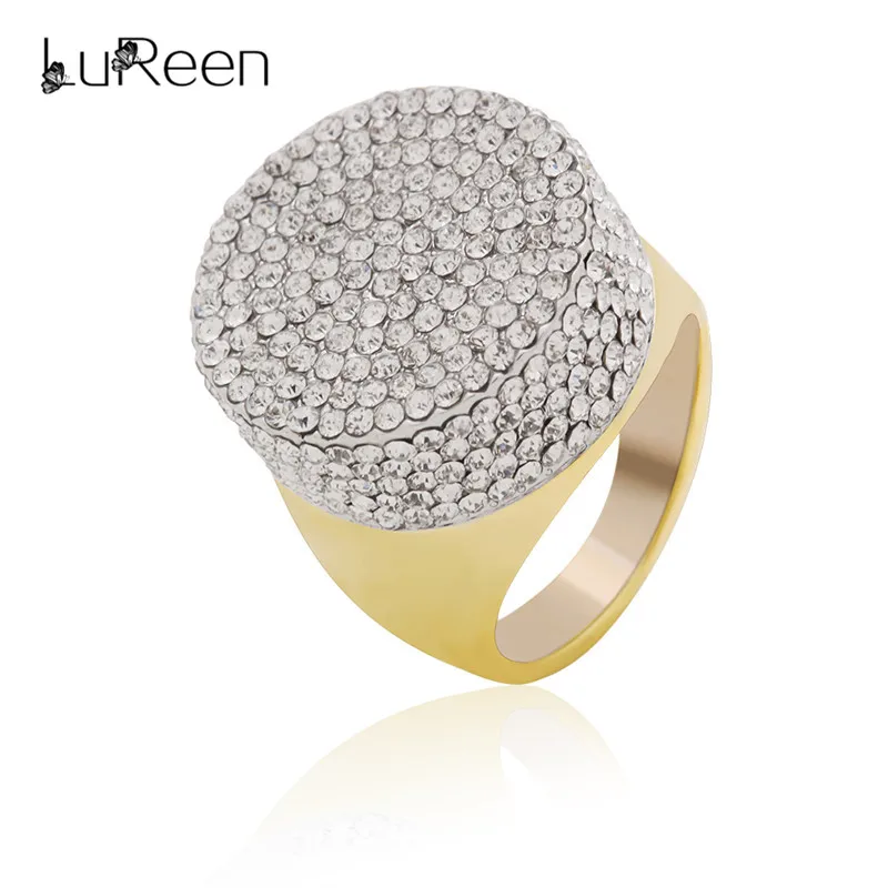 

LuReen Bling Full Rhinestone Rings For Men Hip Hop Wide Gold Color Finger Rings Male Anel 5 Size Jewelry Party Gift LR06029