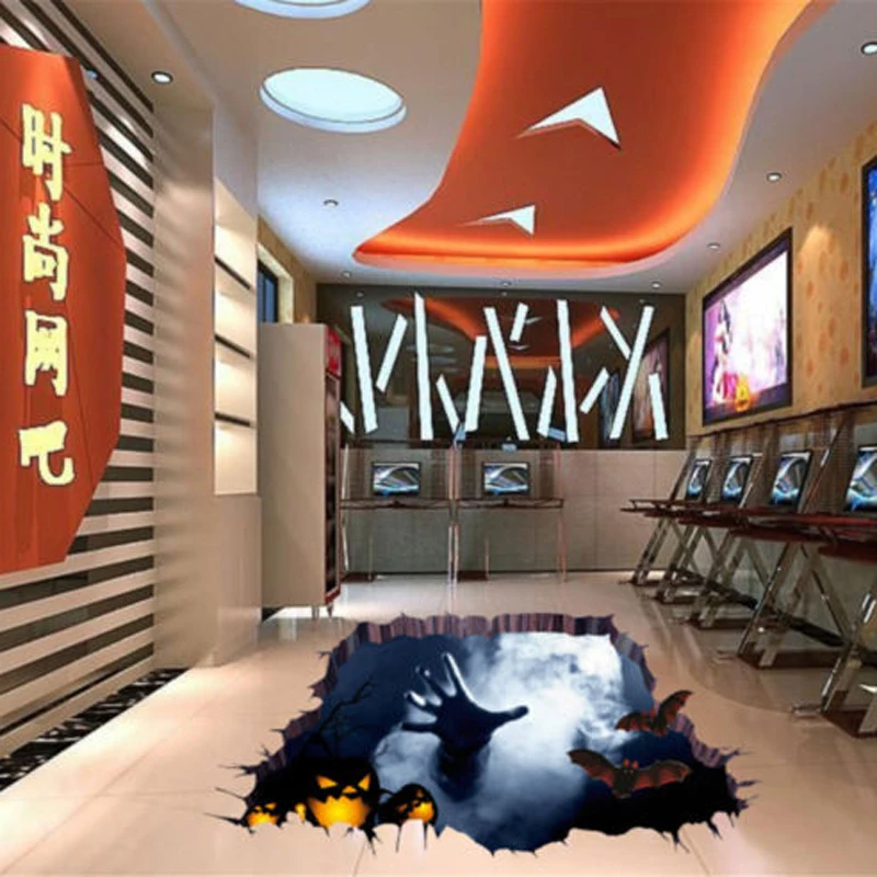 2018 New 3D Vision Broken Floor Wall Sticker Halloween Horror Decal Room Decor 2 Styles