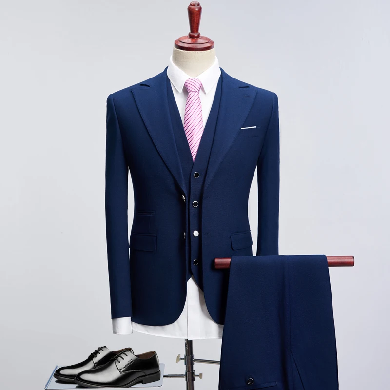 2019 свадебный костюм для Для мужчин Smart черный Королевский синий Slim Fit мужской деловой костюм мужской смокинг пальто брюки плюс Размеры S-XXXXL