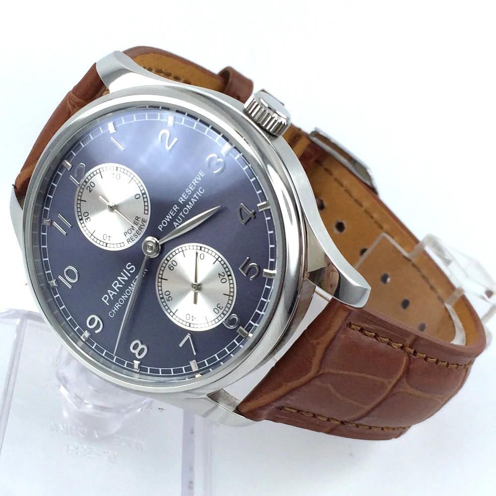 

43mm parnis blue dial Luxury power reserve automatic movement mens watch