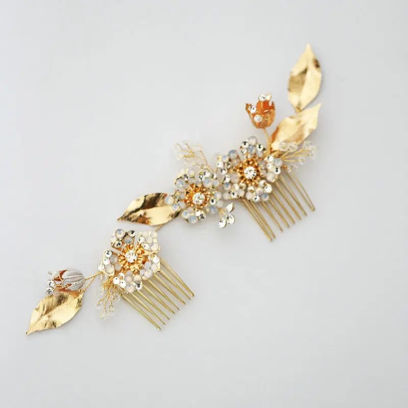 Hair Comb Свадебная расческа для длинных волос золотой ободок для волос из цветов Кристалл из опала Свадебные украшения - Окраска металла: Hair Comb