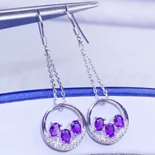 Природный натуральный аметист Висячие серьги 925 серебро 0.25ct* 6 шт драгоценные камни круглые серьги# S962702
