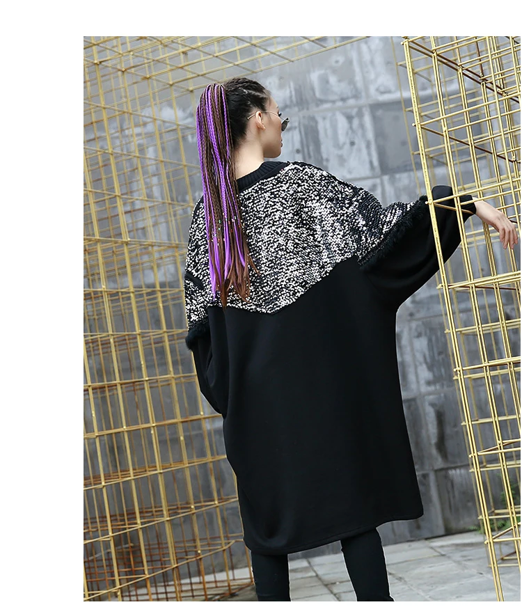 [XITAO] Корейский модный женский осенний топ с круглым вырезом и длинным рукавом Женский пуловер в стиле пэчворк толстовка с расклешенными рукавами WLD2824