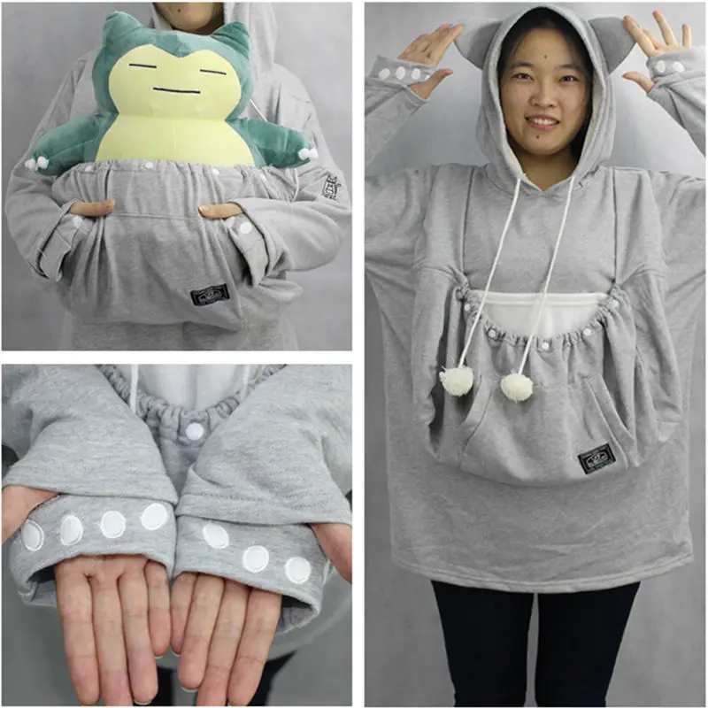 Large Pocket Mewgaroo Hoodie Cat Dog Pet Pouch Unisex Cute Ear Hoodies