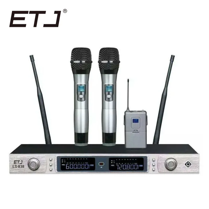 

Free shipping! UHF Wireless Microphone Mic System Dual Channels LCD Display Receiver 2 Handheld Microphones Cable Power Adapter