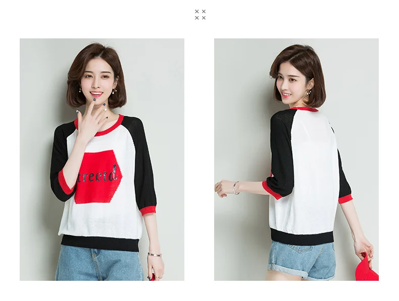 XJXKS женская одежда Camisas Mujer уличная Лето топ, футболка, рубашка Femme вязаная мода футболка Для женщин топы