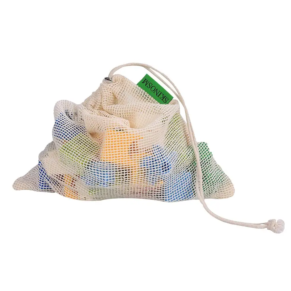 Reusable Cotton Vegetable Mesh Bags For Grocery Storage Fruit Vegetable Toys Storage Bags With Drawstring Machine Washable