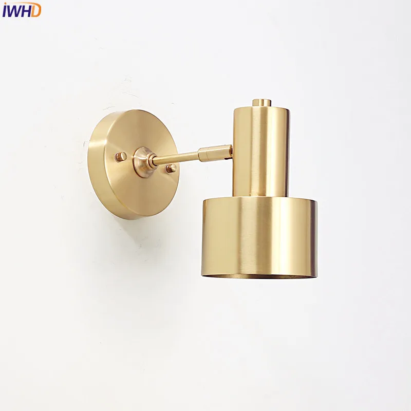 IWHD Modern Nordic LED Wall Lamp Brass Copper Wall Lights Living Room Bedside Sconce Mirror