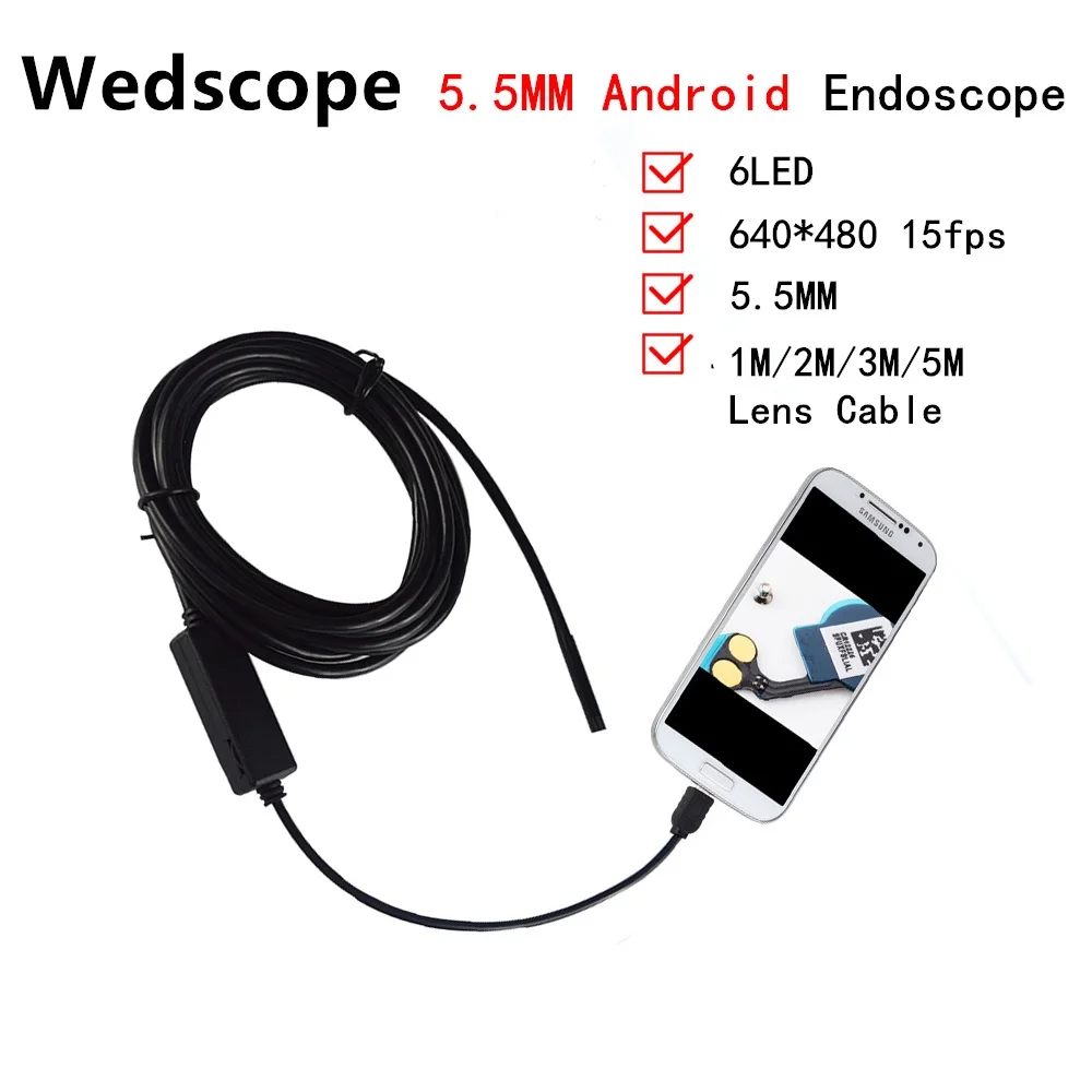 USB Endoscope 5.5MM 6 LED IP67 Waterproof Camera Endoscope 1M/2M/3/5M