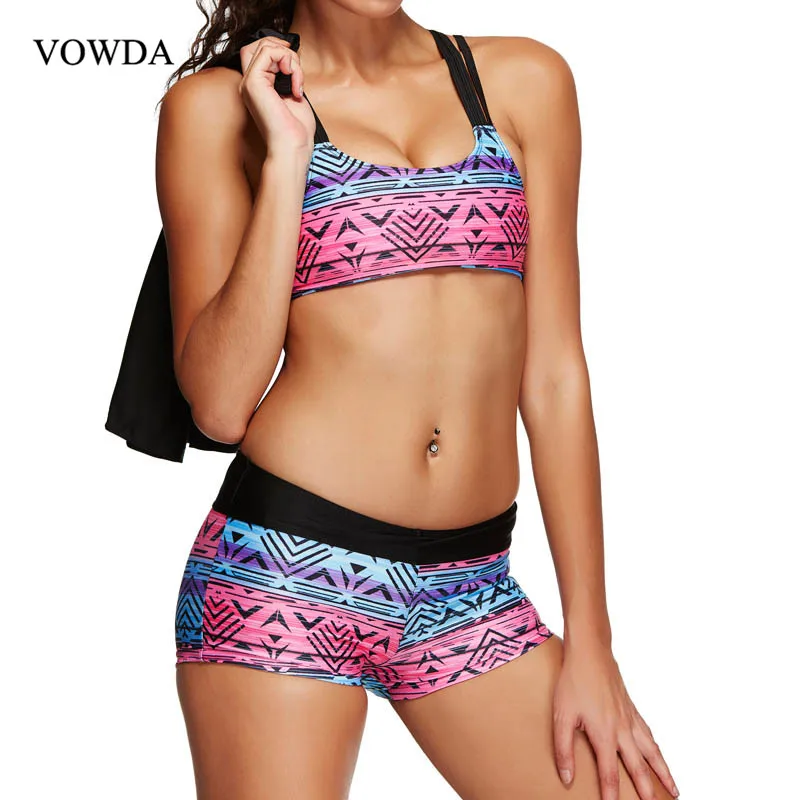 

Sexy Women 3 Piece Stripe Print Sports Swimsuits ContrastColor Tankini Top Swim Dress Layered Plus Size Bathing Suits Swimwear