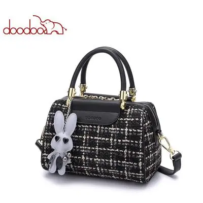 

DOODOO 2018 autumn Korean version of the fashion simple wild female bag portable Boston bag plaid plaid shoulder Messenger bag