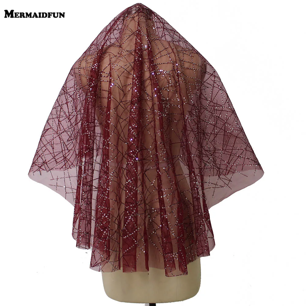 2019 One Layer Bling Sequins Burgundy Short Wedding Veil Cover Face Bridal Veil Wedding