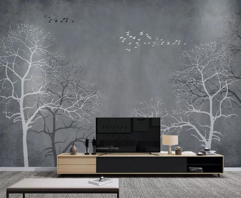 Beibehang wallpapers Nordic black and white gray twigs pattern TV background wall decoration living room bedroom 3d wallpaper