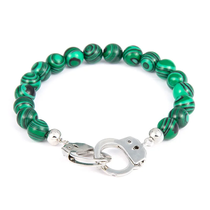 2018 Stainless Steel Hot sell Green Stone handcuff bracelet Handcuff
