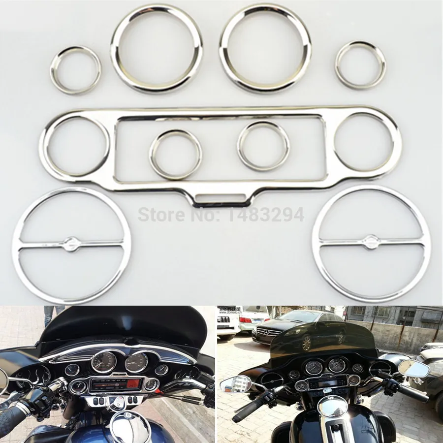 9pcs CNC Stereo Accent Speedometer Speaker Trim Ring Set For Harley