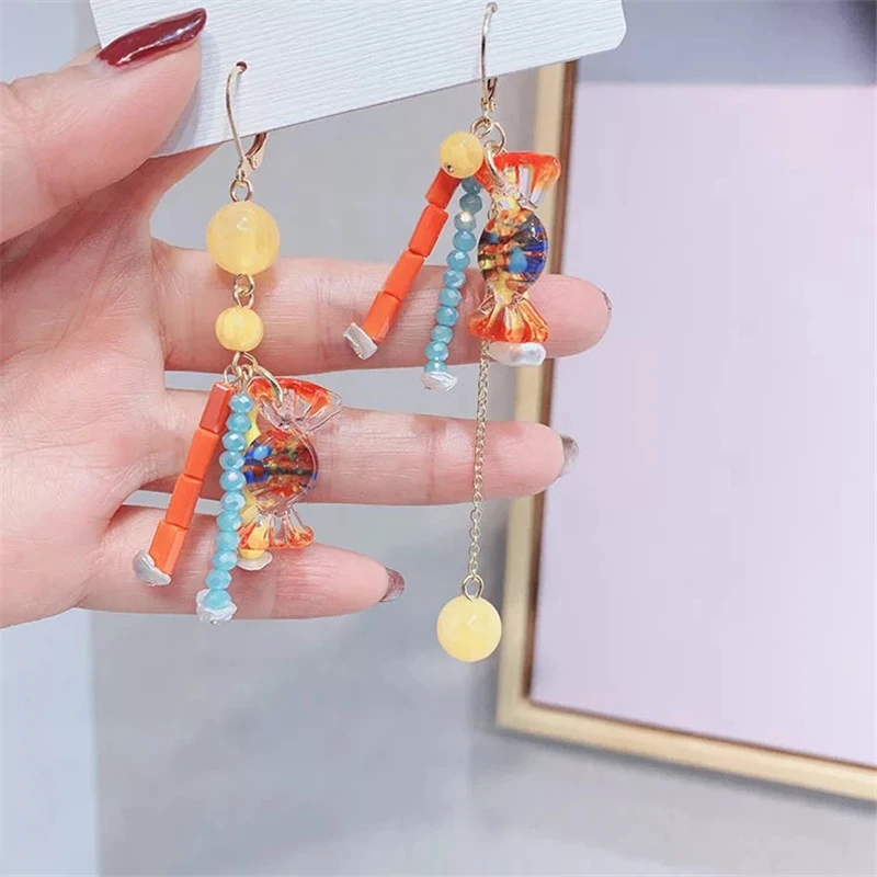 

Korea New High Fashion Colorful Candy Drop Earrings Acrylic Romantic Asymmetric Earrings For Women Girl Jewelry Gift Wholesale