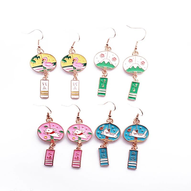 

South Korea Geometric Circle Earrings Trendy Cute Animal Duck Pig Rabbit Cat Watermark Pattern Earring