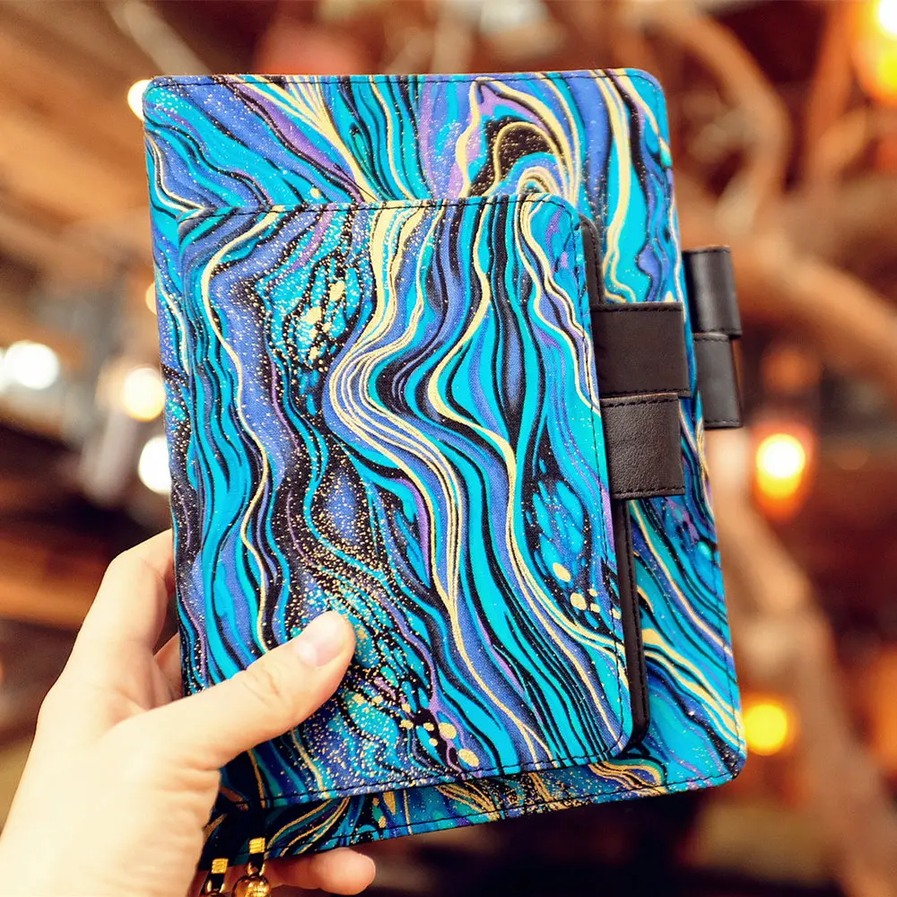 

"Blue Mystery" Beautiful Journal Fabric Cover Notebook Replaceable Papers Travel Study Diary Business Stationery Gift