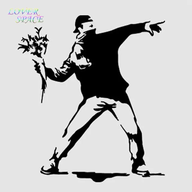 banksy wall decal sticker vinyl street art graffiti bedroom flower