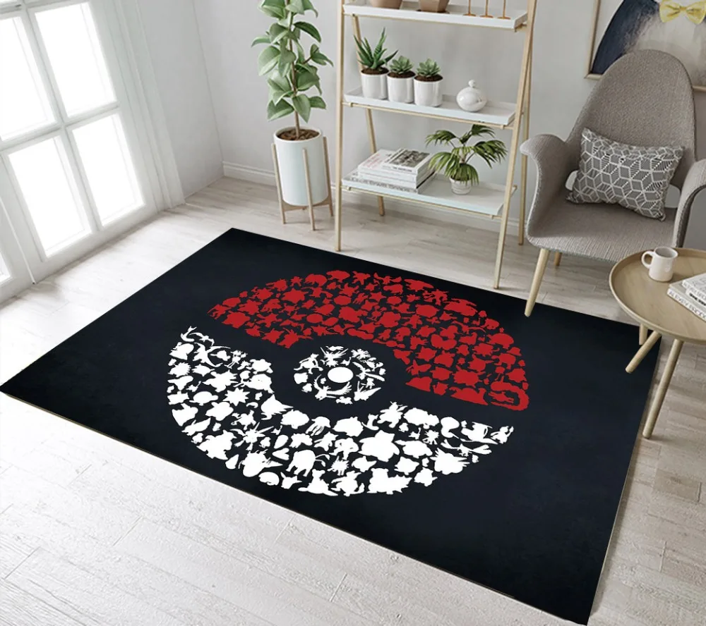Abstract Pokemon Ball Living Room Floor Mat Anti-skid Area Rug Soft Yoga Carpet 