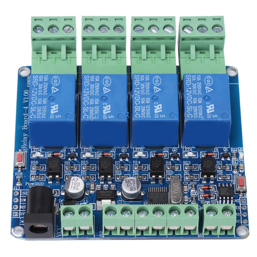 4-Канальный Релейный модуль доска STM8S103F3 DC 12V микроконтроллер RS485 Связь