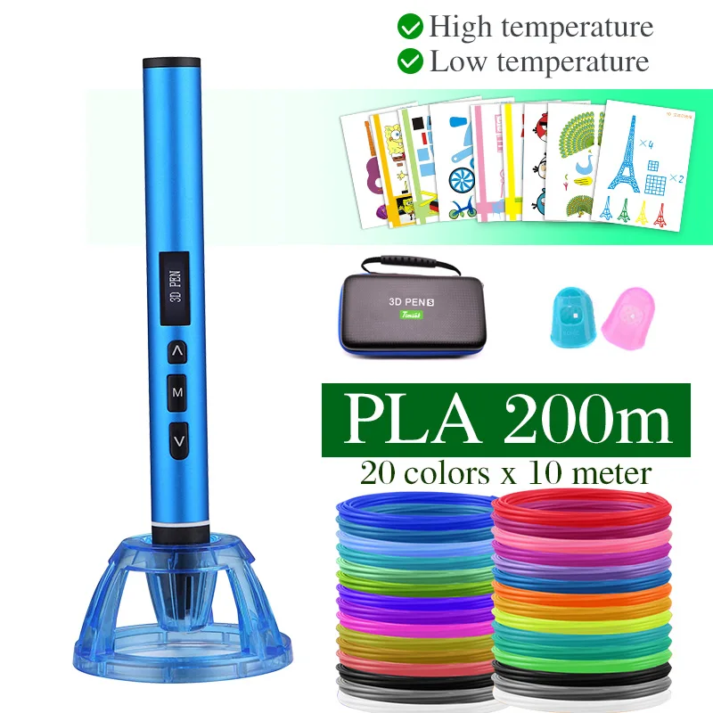 Высокое качество 3D Ручка 3D печать Ручка, PCL PLA нить 1,75 мм. USB выход, низкое напряжение безопасности, с красивой сумкой для хранения - Цвет: Blue-pen -PLA200