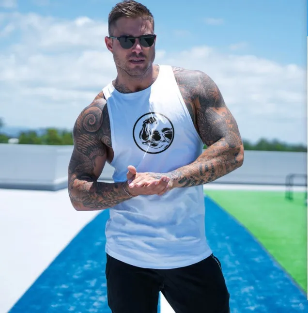 

ZY 2019 High Quality Solid Print Men Gym Tank Top Fitness Men Breathable Muscle Shirt Gym Vest Undershirt Camiseta Regata Homens