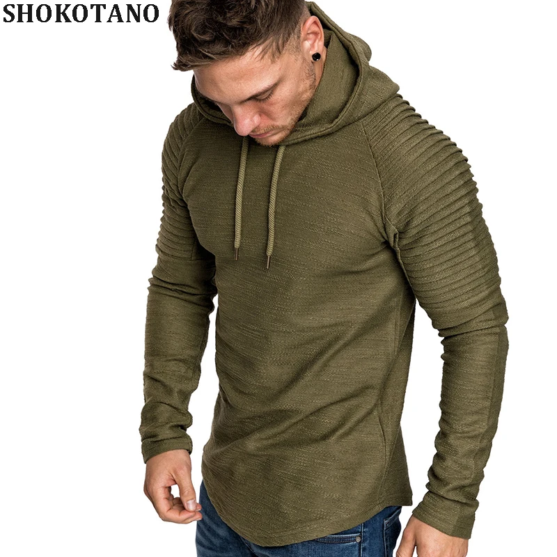 SHOKOTANO Pleated Sleeve Hooded Men's Hoodies Swag Hem Tops Men