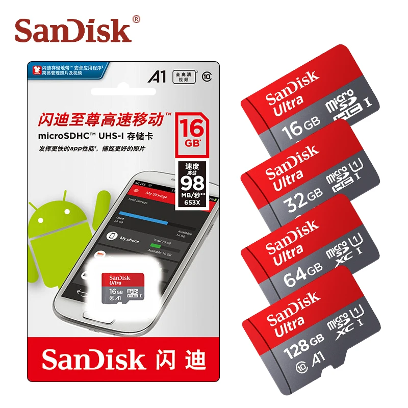 Cartão de memória original do cartão de memória de sdhc sdxc até 128 mb/s cartão de memória do sd de sandisk class10 micro cartão 64gb 100 gb tf cartão 16gb 32gb