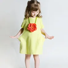 big red flower yellow green children’s linen dress new children’s clothing for summer Europe America style girls Princess dress