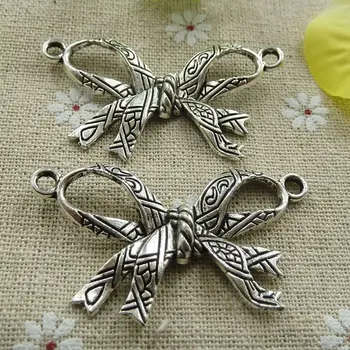 

36 pieces tibetan silver bowknot connectors 53x32mm #285