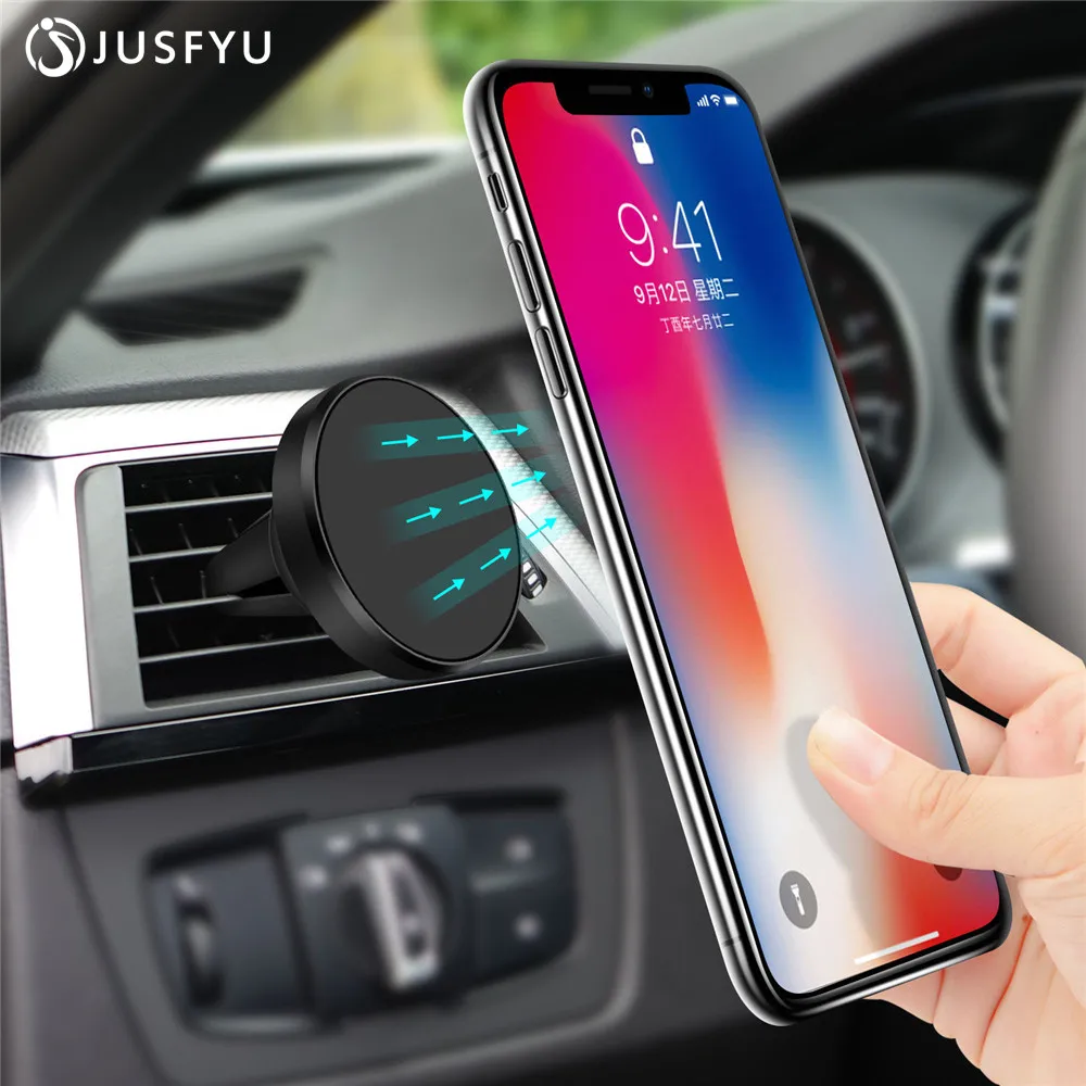 

JUSFYU Car Phone Holder Magnetic Air Vent Mount Universal Magnet Stand For iPhone Samsung Huawei Mobile Smartphone