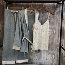 Новинка, модная осенне-зимняя женская утолщенная бархатная Пижама, комплект из трех предметов, одежда для отдыха, вязаная одежда для сна, теплая ночная одежда