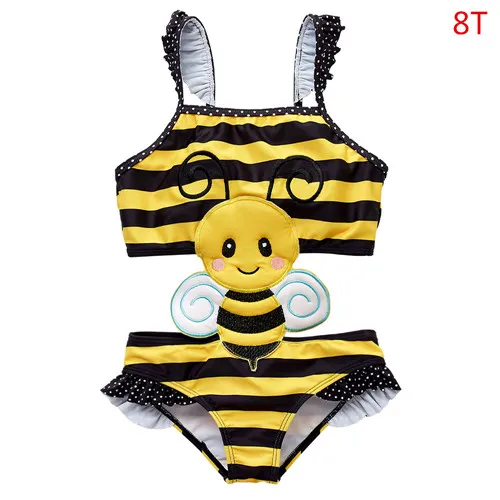 Kavkas/ г. летний детский один цельный купальник От 1 до 8 лет с рисунком животных, милый дизайн пчелы, эластичный купальник для девочек, пляжная одежда bebes - Цвет: 8T
