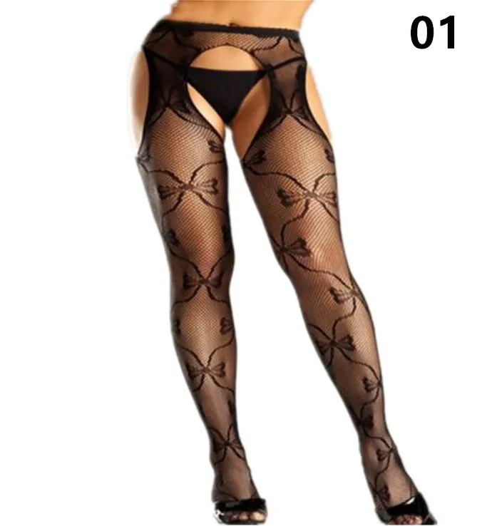 SHENGRENMEI NEW Fashion Sexy Stockings Women Embroidery Open Crotch Pantyhose Plus Size Female 15 Style Tights Garter Lingerie - Цвет: 01