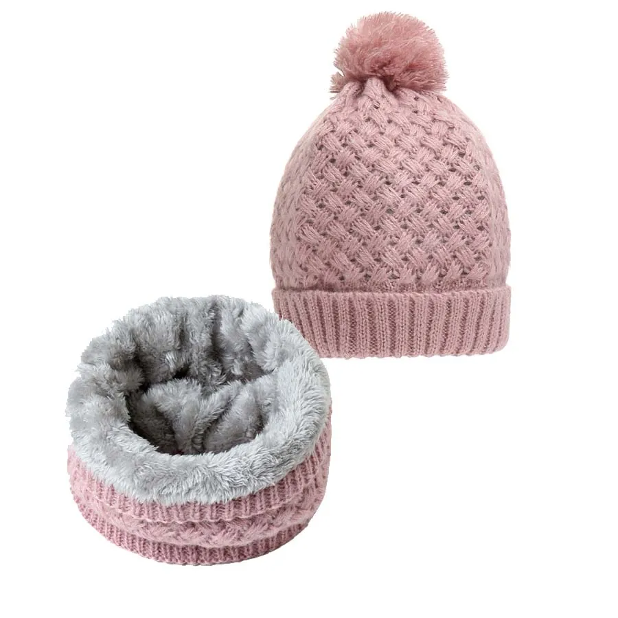 

Winter Knitted Ring Scarf Hat Set Women Soft Winter Infinity Scarves Cashmere Neck Circle Scarf Ladies Warm Velvet Snood Beanies