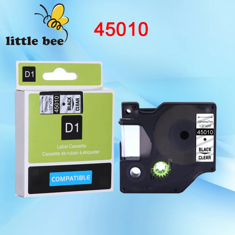 Dymo d1 12 мм черная на прозрачной 45010 этикетке лента совместимая наклейка с