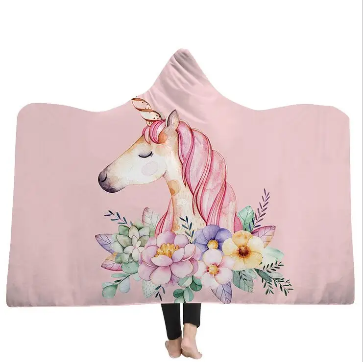 

Cute Unicorn Toalla Bohemian Indian Boho Printed Soft Fluffy Wearable Hooded Blanket Poncho Manta Para Sofa Fleece Deken