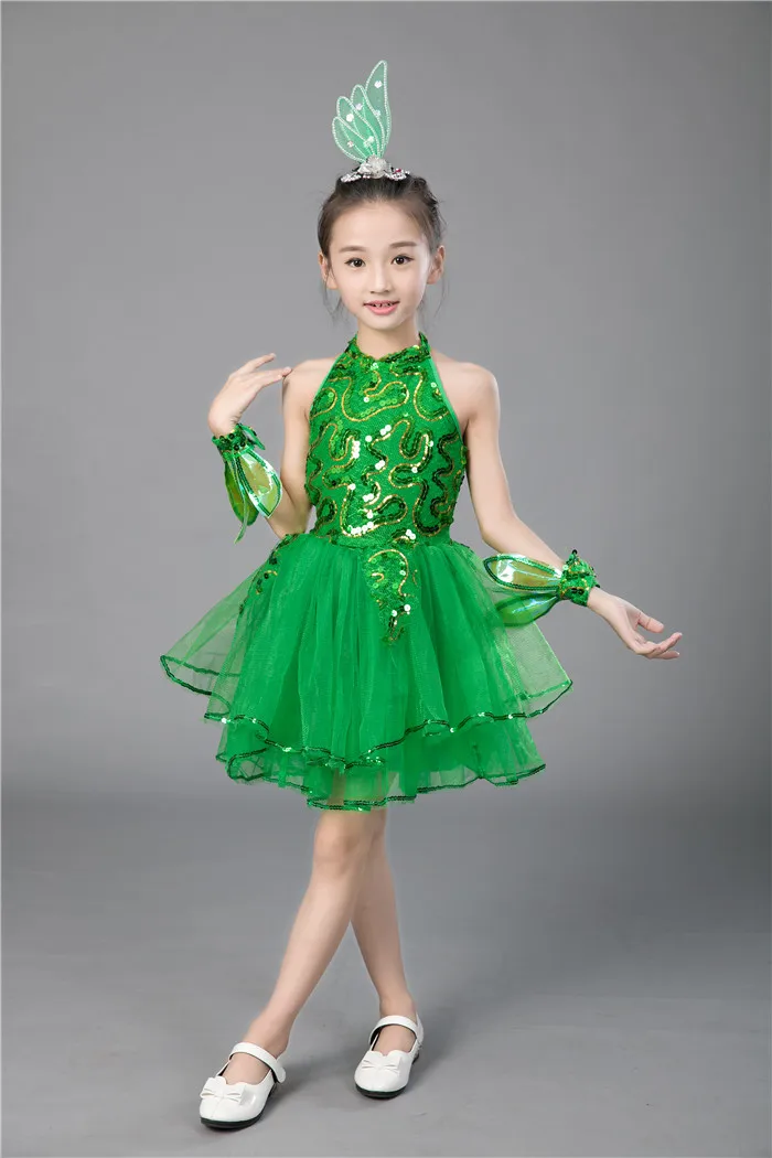 Girl Dance Costume Green Girls Ballet Dress for Children Jazz Dance Costumes for Girls Performance Stage Dancewear