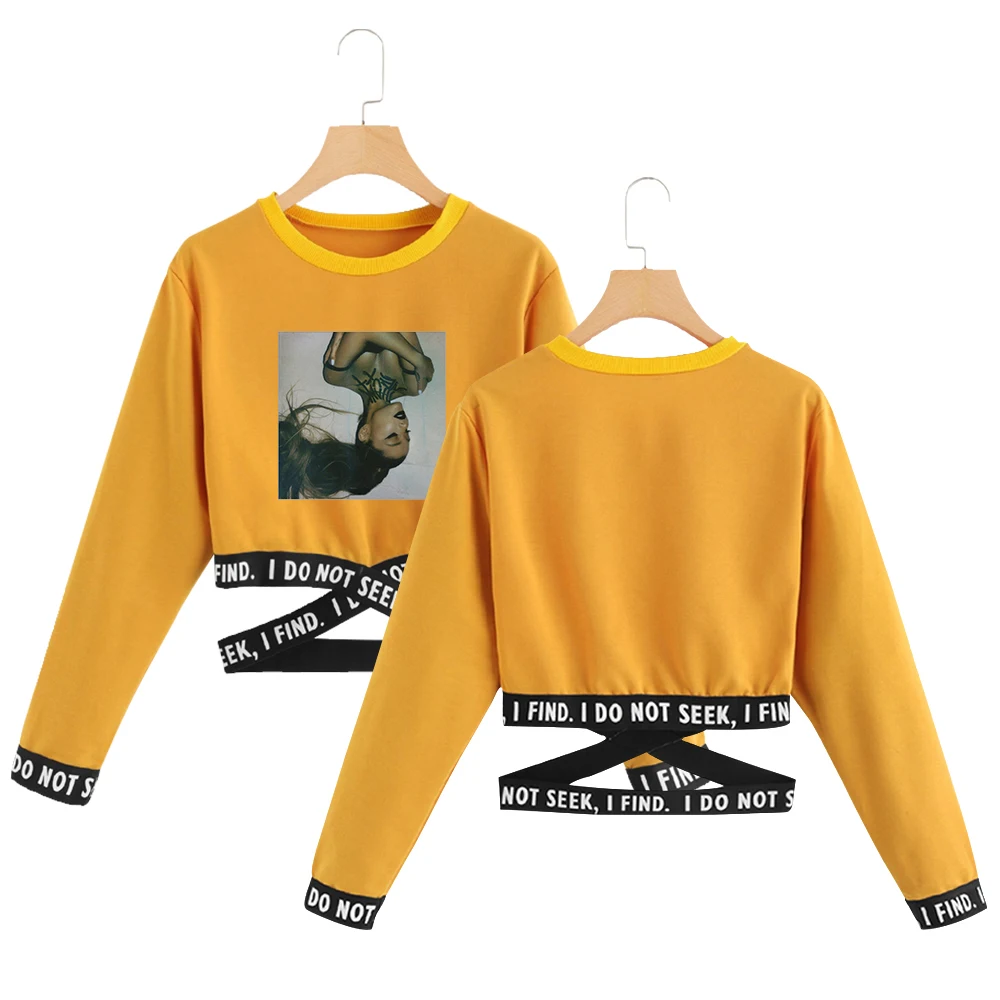 

2019 Ariana Grande T-Shirts Famous star Summer T shirt crop top women clothes Lace long sleeve Fashion tops streetwear CG0601