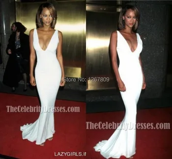 

Vestido New Sexy Custom Made Hot Sale Mermaid V-Neck Backless Pleat Long Formal Dresses Red Carpet White Celebrity Gowns