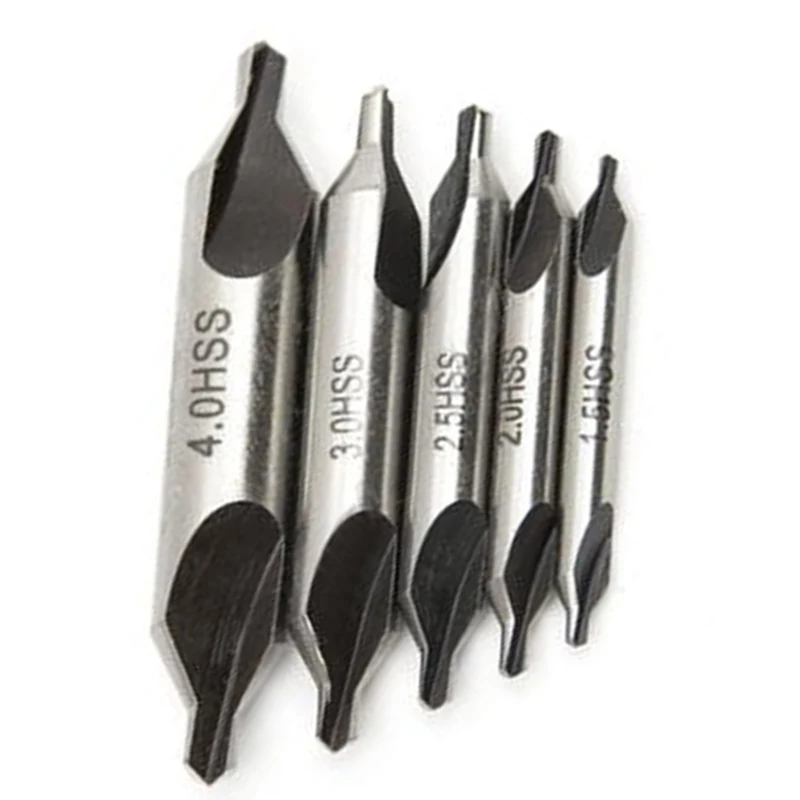 Practical 5 HSS Combined Center Drills Bits Set 60 Degree Countersink Tool Kit High Speed