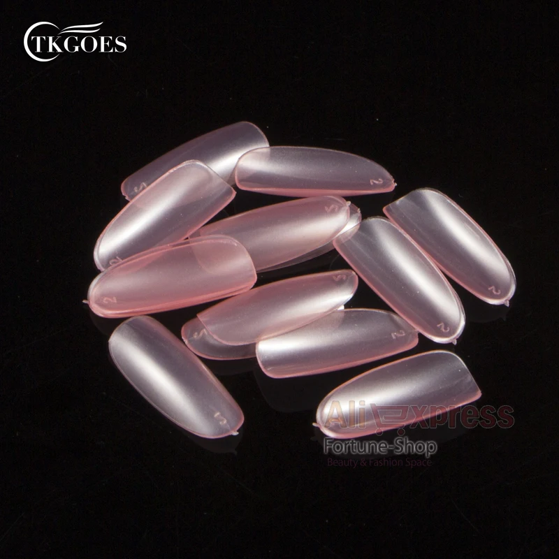 

TKGOES NEW 500pcs/pack Oval French Full Nail Tips Pearl Pink Color False Acrylic Nails UV Gel Nail Art Tips Tools