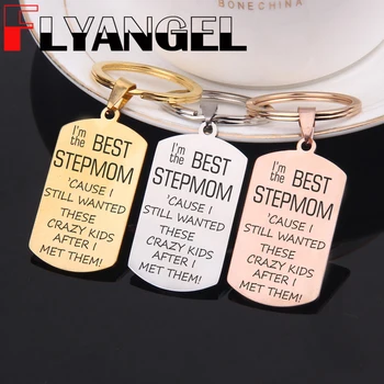 

FLYANGEL New Creative Step Mom Keyring Engraved Keychain I'm The Best Stepmom Cause I Still Wanted These Crazy Kids For Mom Gift