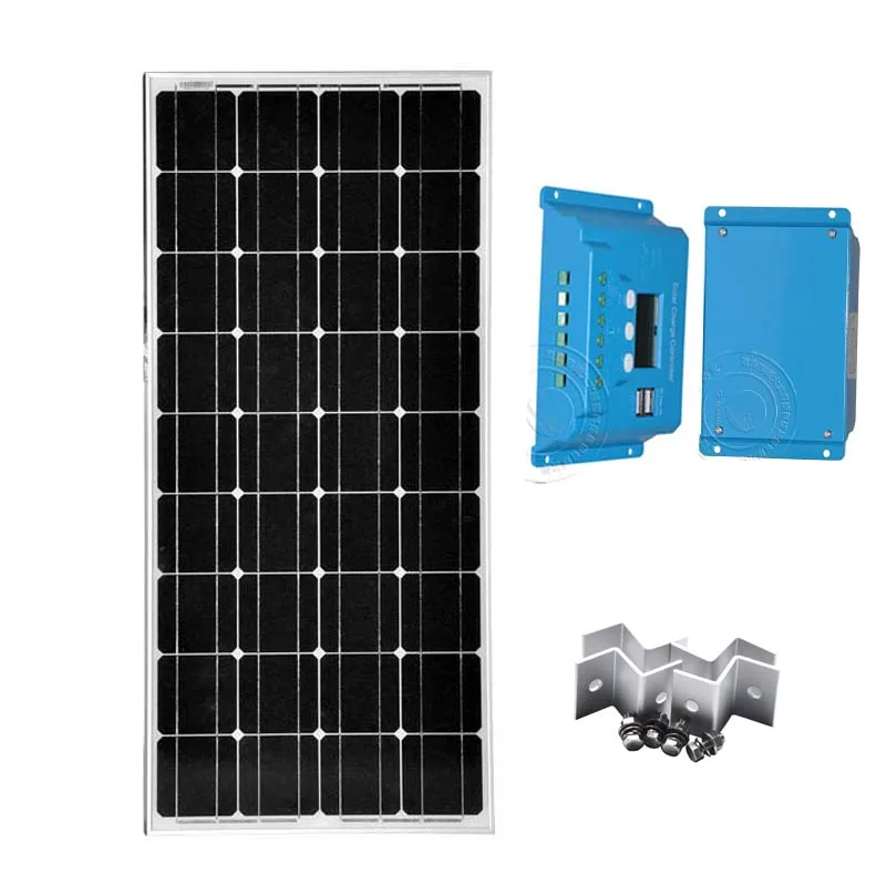 Комплект солнечных панелей 100 Вт 12 в зарядное устройство Солнечный контроллер заряда 10 А 12 В/24 В ЖК-дисплей двойной USB Z кронштейн крепления Кемпинг лодка