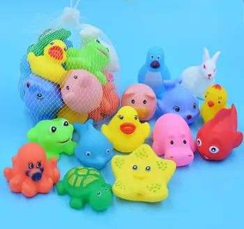 13 Pcs Lovely Mixed Animals Swimming Water Toys Colorful Soft Rubber Float Squeeze Sound Squeaky Bathing Toy For Baby Bath Toys 1
