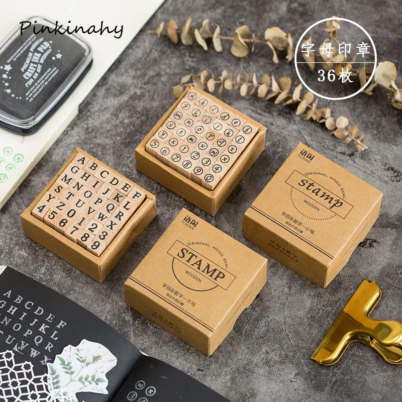 

36pcs/set Vintage English Letter number Diary Rubber Wood Stamp Scrapbooking Wooden Stamp for Memo Task Check Record Keep YZ012